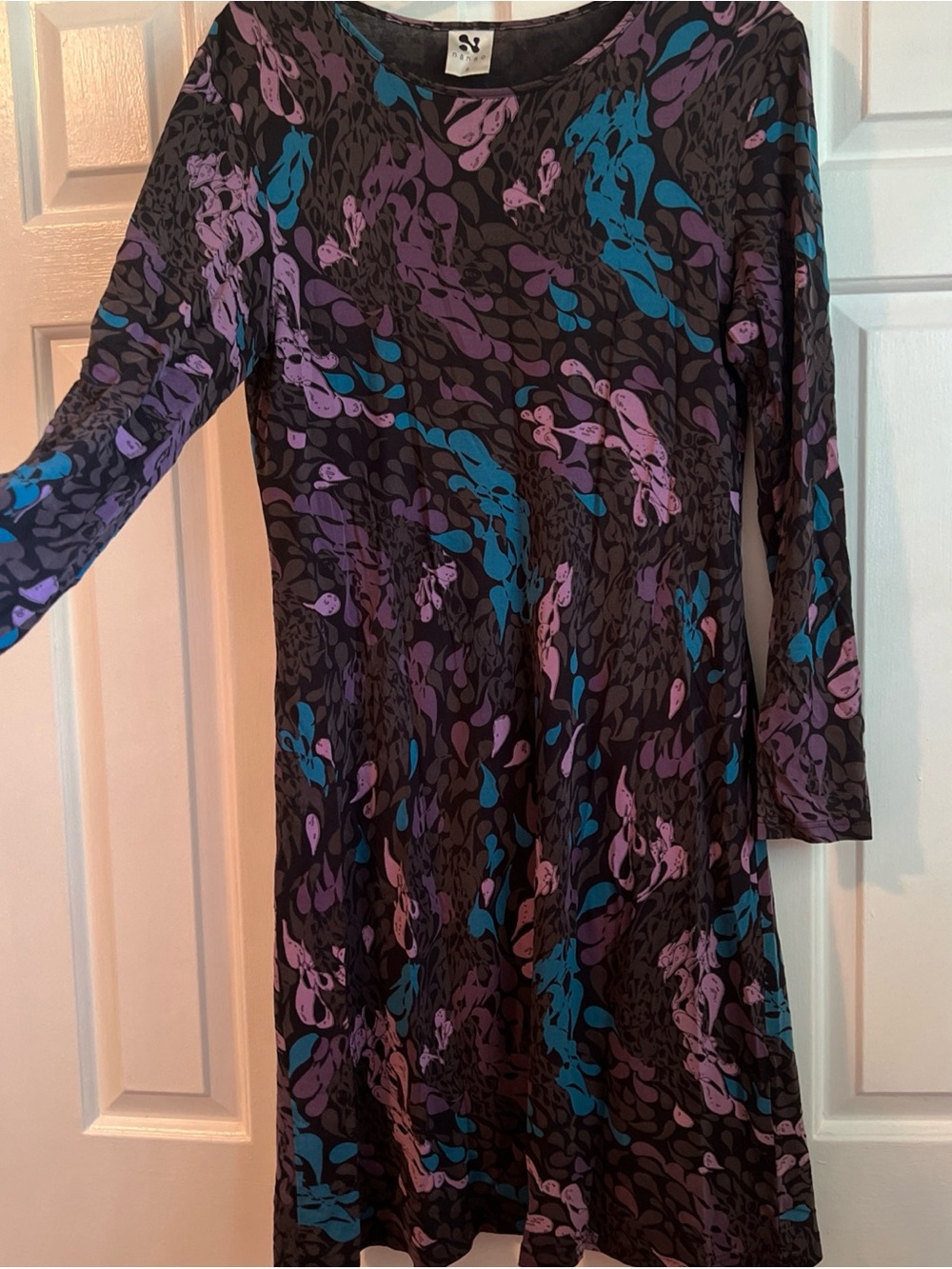 Nanso Finland Long Sleeve Jersey. Dress S 6 Nature Design Purple Teal Black